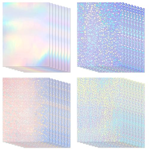 Zippicks 32 Blatt holografische klares Vinyl holografische Aufkleber Papier | Transparentpapier Mit A4 Größe 4 Styles Gemischt,Holografische Klares Vinyl Aufkleber Papier,Sticker Papier Zum Bedrucken