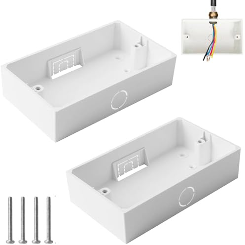 Wjelet 2Pcs Double Socket Back Box, 147 × 86 × 35 mm Double Gang, PVC Surface Back Box with Knockouts, Electrical Mounting Box for Light Switches & Plug Sockets, With 4 Screws