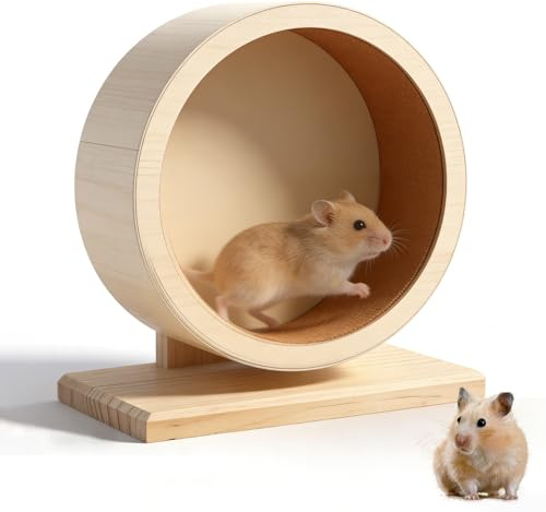 Hamsterrad Holz Natur, Laufrad Hamster Kork mit Kugellager, Sicher, Krallenschonend, Hamster Laufrad Leises für Hamsters Klein Nager, Laufräder Nager Zubehör(Ø15cm)