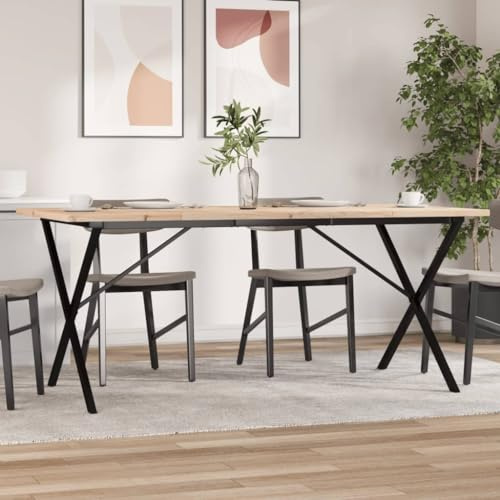 HETFTJN Esstisch 180x90x75,5 cm Kiefer Massivholz X-Gestell aus Stahl Modernes Design Robust und Langlebig für Esszimmer Küche Wintergarten oder Loft