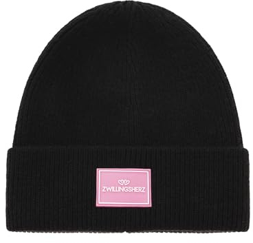 Zwillingsherz Damen Beanie Strickmütze mit Moin Patch, Warme Wintermütze aus Polyacryl-Viskose-Wolle, One Size, Modern Style für Alltag, Handwäsche