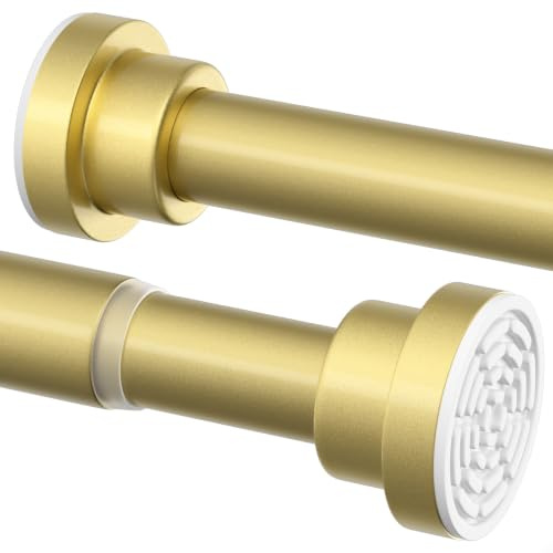 HAOYUNTE Gardinenstange ohne Bohren Gold 79-195cm Ø22mm Klemmstange | Teleskopstange, ausziehbar, rutschfest & rostfrei – für Gardinen, Kleiderschrank, Badezimmer. Auch als Duschstange.