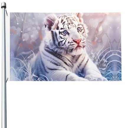 Niedlicher weißer Tiger, 90 x 150 cm, doppelseitig, dekorative Flagge, Polyester, Banner mit Ösen für den Innen- und Außenbereich