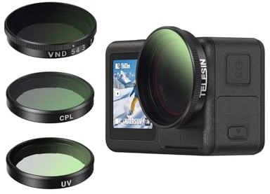 TELESIN Filter‑Set, VND 2‑32, CPL & UV‑Filter für DJI Osmo Action 5 Pro/4/3 | Mehrfachvergütetes HD-Optikglas | Schnelle Aufsteckmontage | Für Reisen, Vlogs und Außenaufnahmen