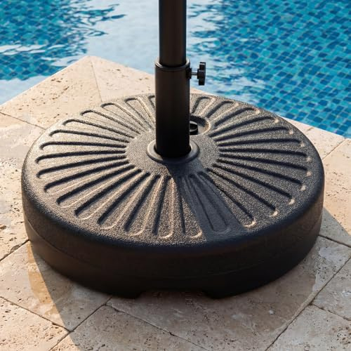 RELAX4LIFE Pied de Parasol Rond Ø 51cm, Socle à Remplir 19L (Eau/Sable) Support avec Poignée Cachée et Base Antidérapante, Adapté aux Mâts de 40/48/54mm pour Jardin, Terrasse et Pelouse - Noir