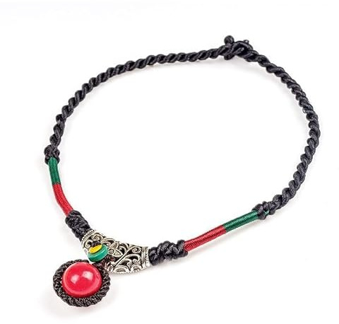 YOPI Collier de haricots rouges tissé à la main avec boucle en argent, bijoux de Style ethnique Vintage