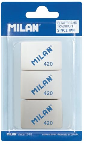 MILAN BMM9221 - Pack de 3 gomas de borrar, blanco y rosa