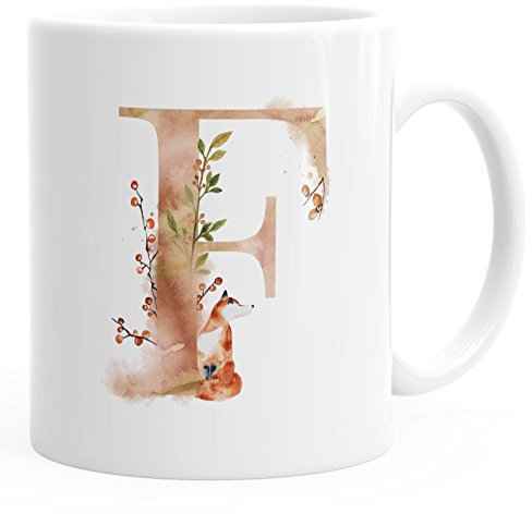 Autiga Buchstaben-Tasse F Tasse mit Buchstabe Alphabet Monogramm Watercolor gezeichnet Kaffeetasse weiß Unisize
