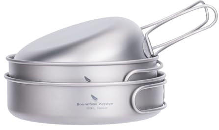 iBasingo 3-Piece Juego De Tazones De Titanio Bandeja De Cocina para Acampar Al Aire Libre Olla con Mangos Plegables Platos De Picnic Kits De Viaje Platos De Picnic Ti1571I