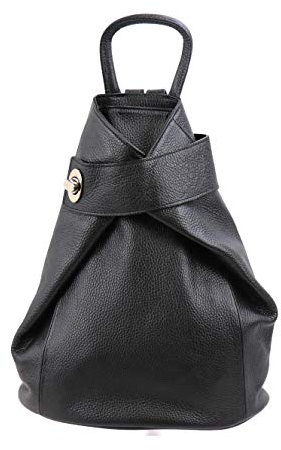 SH Leder Leichter echt Leder Damenrucksack CityRucksack Daypack Frauen Rucksack in Genarbt Rindleder 29x34cm Pamela G2517 (Schwarz)