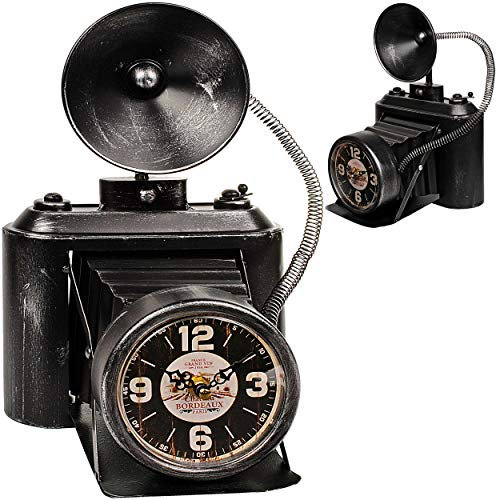 alles-meine.de GmbH große XL Tischuhr - Uhr - nostalgische Foto Kamera/Fotoapparat - aus Metall - 32 cm - batteriebetrieben - schleichendes Uhrwerk ! - Kamera Antik - Batterie ..