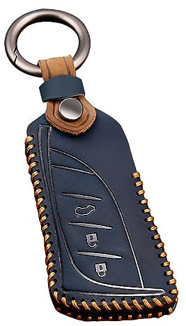ontto Rindsleder Autoschlüssel Hülle Cover für Lexus 2018 2019 is ES GS LS500h ES200 ES300 NX RX LX LC RC UX Schlüsselhülle mit Schlüsselanhänger Schlüssel Schutz Etui Fernbedienung 3 Tasten-Blau