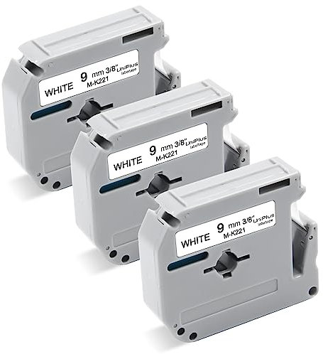 UniPlus 3x Kompatibel Schriftband als Ersatz für Brother M-K221 MK221 M-K221S Nicht-laminiertes für Brother PT-90 PT-M95 PT-80 PT-65 PT-85 PT-75 PT-BB4 PT-100 PT-110, 9mm x 8m, Schwarz auf Weiß