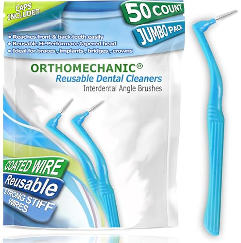 Orthomechanic Limpiadores de ángulo de cepillo interdental, paquete grande (50 cepillos) (estándar) - Elimina la placa - palillo de dientes