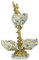 Casa Padrino Jugendstil Tisch Deko Objekt Creme/Blau/Gold 49,4 x 27,5 x H. 74 cm - Porzellan Deko Schalen mit dekorativen Bronze Engelsfiguren - Barock & Jugendstil Deko Accessoires