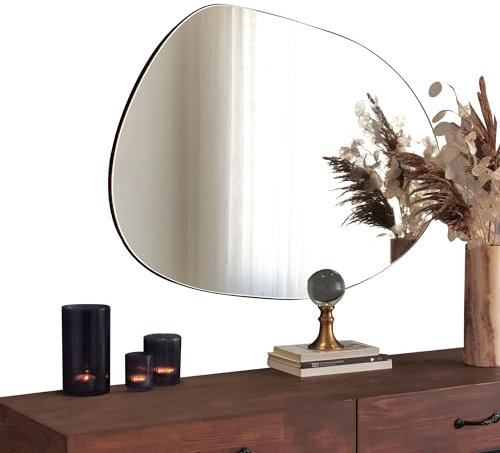 Gozos Moderner Denia Asymmetrisch Spiegel - Wandspiegel mit 2,2 cm hölzerner Unterseite und inklusive Montagematerial - Maße 75 x 55 - Asymmetrischer Spiegel ideal als Dekorationsobjekt