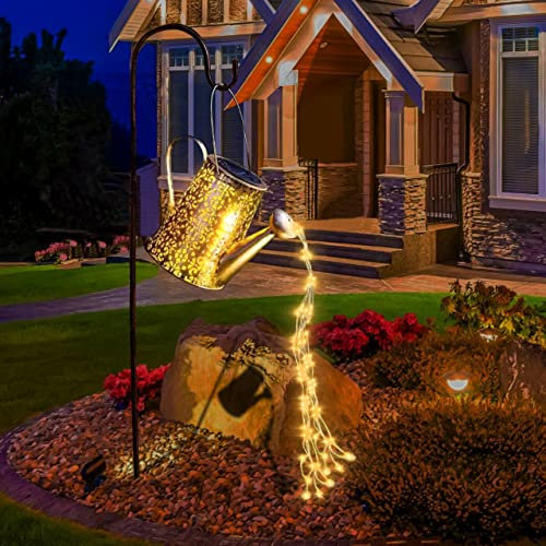Regadera solar Luces Decoraciones de jardín - Esculturas de cobre a prueba de agua para exteriores Adorno Estrella Led Lámpara decorativa de arte de hadas Patio colgante (con soporte)