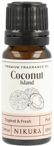 Nikura | Coconut (Island) Fragrance Oil - 10ml | Perfect for Soap Making, Candle Making, Wax Melts, Diffuser | Great for use in Bath Bombs, Perfume Oil, Perfume Scents | Vegan & UK Made