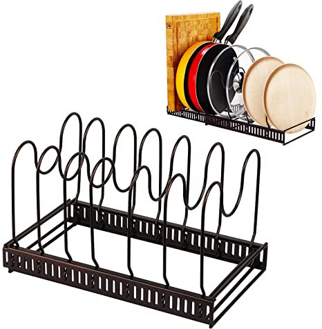 HonGien Organizer fuer Toepfe und Pfannen,Tellerhalter,Töpfe Regal mit 7 verstellbaren Teiler, Perfekt für Töpfe, Pfannen, Schüsseln, Teller und Schneidebretter