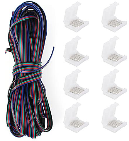 Boisbresil 4 Pin LED Light Connector Kit, 15M Led Extension Cord Wire RGB Light Strip, LED Light Connector with 8PCS 4 Pin Led Strip Connectors for 3528 5050 Extension Cable Cord