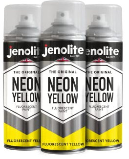 JENOLITE Peinture aérosol fluorescente | Jaune fluo | 3 x 400 ml | Peinture néon haute visibilité de qualité supérieure | Peinture multi-surfaces haute visibilité idéale pour les loisirs, les