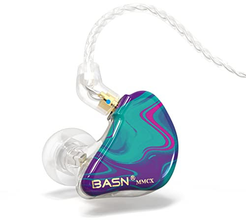 BASN MMCX Dreifach-Treiber In-Ear-Monitore mit satten Bässen, HiFi-Stereo-IEM-Kopfhörer mit verbesserten abnehmbaren Kabeln für Audiophile Musiker (Purple Aurora)
