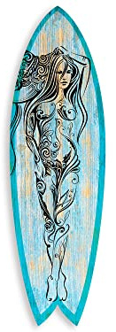Surfbrett, dekorativ, Druck auf Alu-Dibond, Wanddekoration, Surfbrett, Deko Woman Illustration, 100 x 30 cm