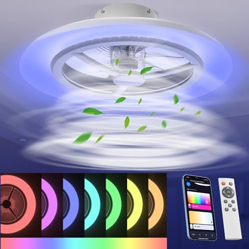 BKZO 55cm Smart LED Deckenleuchte mit Ventilator, Deckenventilatorleuchten ohne Lampenschirm, Windgeschwindigkeiten einstellbar, dimmbares Licht, moderne Ventilatorbeleuchtung, 3000-5500K