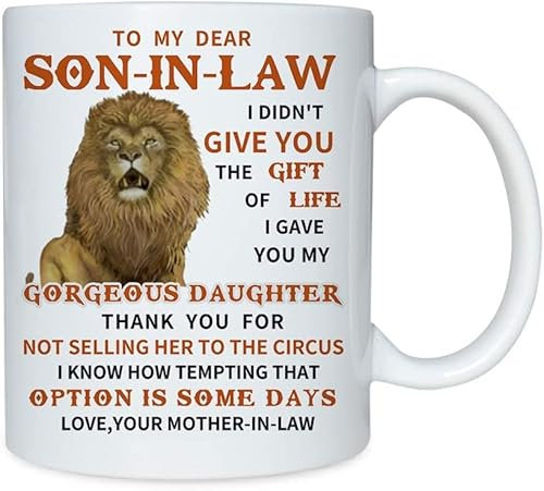 Crunchy Carrots to My Dear Son in Law Mug- Dear Son-in-Law Christmas Presents Mugs, Lion Mother in Law to My Dear Son in Law Mug, Funny Coffee Mug