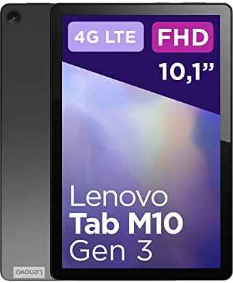 Lenovo Tab M10 Terza Generazione, Display 10.1 Full HD, 4G LTE, RAM 4GB, Memoria 64GB, Tablet Android 11, Storm Grey, Esclusiva Amazon, Alimentatore