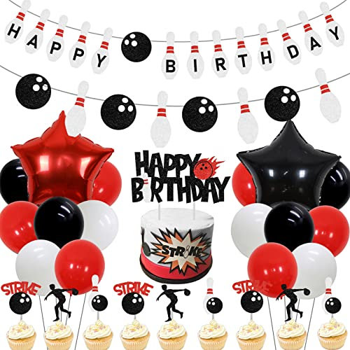 Sursurprise 41 Pcs Bowlingbahn Geburtstagsparty, Herzlichen Glückwunsch Bowlingbahn Auf Kranz Alufolie Ballons Glänzenden Bowlingbahn Kuchen Duandayi Streik Interessanten Party