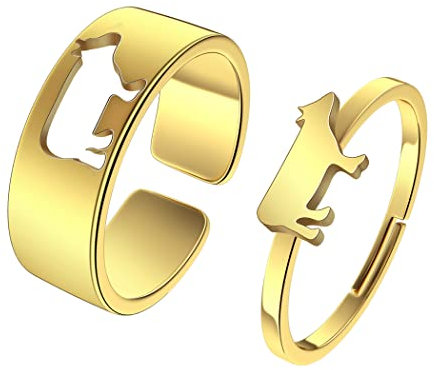 QIAMNI 2 Pcs niedlich Kuh Ringe Edelstahl Paar Ringe für Frauen Männer einstellbar Freundschaft passende Versprechen Ringe