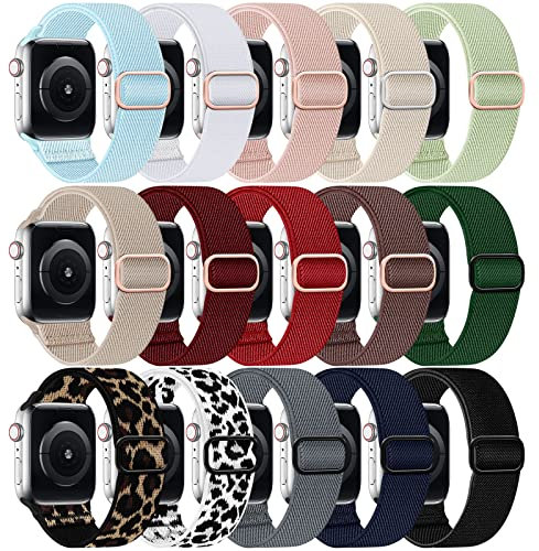Nylon Armband kompatibel mit Apple Watch Armband 38mm 40mm 41mm, 42mm 44mm 45mm, Stoff Geflochtenes Sport Band Damen Herren für iWatch Ultra SE 9 8 7 6 5 1 4 3 2, Weich und atmungsaktiv, 15 Packung