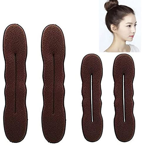 CUHZA 4 Stück Magischer Haarknoten, Hair Bun Maker Upgraded Haarhalter Schwamm Clips Haar Styling Donut Brötchen Haar Twist Lockenwickler Donut Tools, 2 Große und 2 Kleine (Braun)