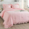 Andency Rosa Rüschen-Bettwäsche-Set für King-Size-Betten, 3-teilig, einfarbig, Landhausstil, Shabby-Chic-Stil, Vintage, rustikal, leicht, weiche Mikrofaser, für alle Jahreszeiten (271 x 228 cm)