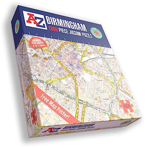 Great Britain A-Z Map of Birmingham 1000 Piece Jigsaw Puzzle – Exclusive Street Map – Includes Guide Print & City Index – Nostalgic Gift Mapping Fun for Adults