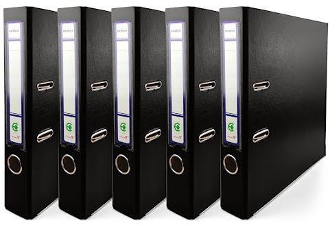 Netuno 5x Ring-Buch schwarz DIN A4 2-Ring-Mechanik 5cm Ringmappe a4 schmaler Aktenordner a4 schmal Aktenordner dünn Kunststoffordner a4 einfarbig Ordner Dokumente Ringbuch Ordner Schulordner