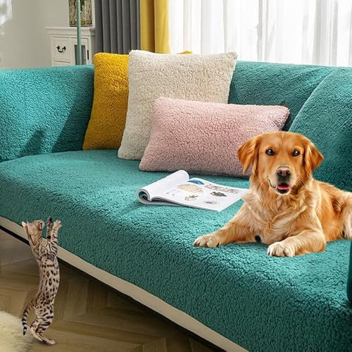 Sofaschoner rutschfest L Form Ecksofa Sofa Überzug Sofadecke Samt Sofabezug 3 2 1 4 sitzer Sofahusse für Sofas aus Mikrofaser Ledersofa (Grün-110x160cm)