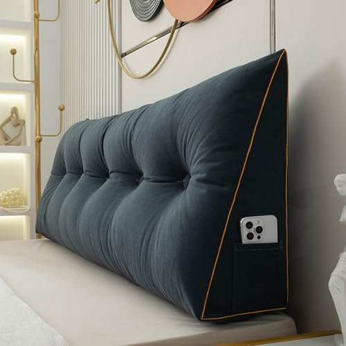 Weiches, dreieckiges Bettkeilkissen, gemütliches, großes Rückenkissen für Bett/Sofa/Tatami, Lesekissen für Erwachsene und Kinder, zum Lesen, Fernsehen, waschbarer Bezug (120 x 50 x 20 cm, Blau)