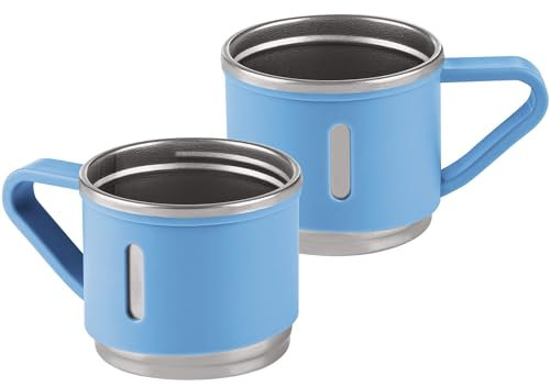 GRÄWE Juego de 2 tazas para café, tazas de té, 150 ml, vasos para espresso, vasos térmicos, vasos aislantes, color azul claro, mate, 150 ml, irrompible, apto para lavavajillas