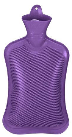 Relaxdays Wärmflasche, 2 Liter, ohne Bezug, Kinder & Erwachsene, Gummi, Warmwassertasche mit Schraubverschluss, lila