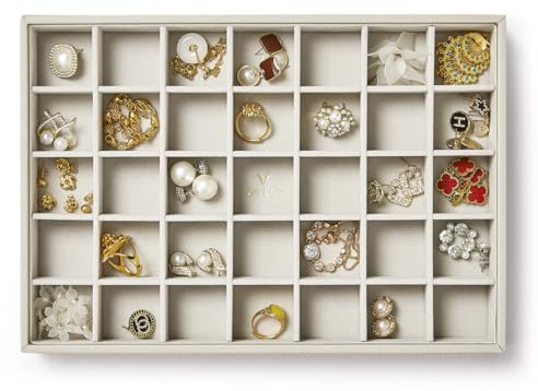 VEE&CO. jewelry organizer stackable jewelry tray,Drawer Display jewelry box,for Necklace Rings Bracele earring organizer,women jewelry organizers and storage,35 Grid Grey