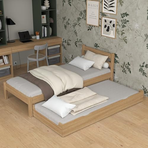 N-wood N01 Bett mit Schublade Lattenrost 100x200 cm, Seniorbett, Multifunktional Einzelbett für Kinder, Jugendliche und Erwachsene, Doppelbettfunktion, Hochwertige Materialien, Natureiche