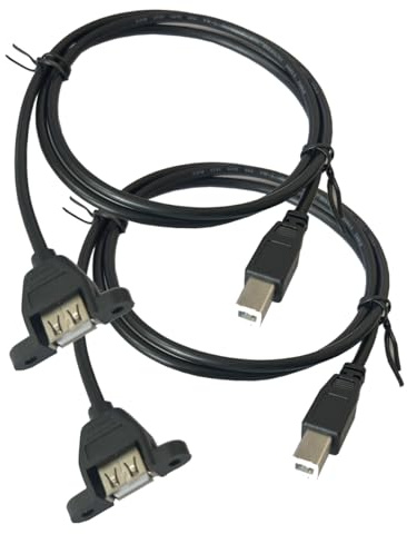 Seadream Lot de 2 câbles d'imprimante USB 2.0 de type A femelle à montage sur panneau vers USB B mâle, câble USB A vers B, 1 m, noir