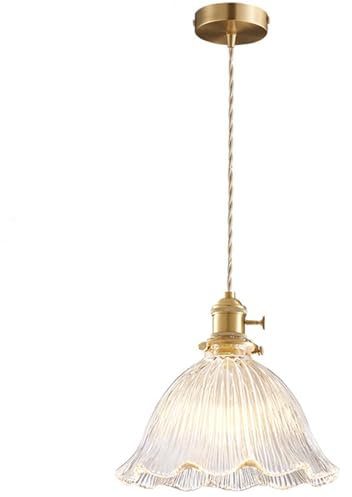 S-Cevada Vintage Hübsche Glas Pendelleuchte, Messing, E27 Lampenfassung Loft-Bar-Decken-Hängelampe, Mini-Kronleuchter für Schlafzimmer, Esszimmer, Küche (Transparent, 23cm)