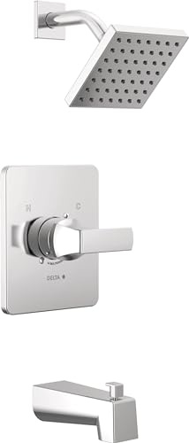 Delta Faucet Velum 14 Serie Einfunktions-Chrom-Wannen- und Duscharmatur-Set, Ventil-Verkleidungsset, Duschgriff, Delta-Duschverkleidungsset, Duschset, Chrom T14437 (Ventil nicht im Lieferumfang