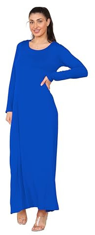 Elum Long Maxi Dresses for Women New Ladies Long Sleeve Casual Round Neck Dress Royal Blue Size 12/14