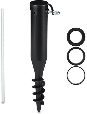 Relaxdays 2 x ombrellone, tassello da terra per avvitare, adattatore da 40 – 52 mm, plastica, punta per ombrellone, nero