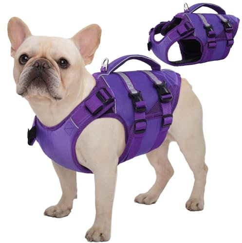 Kuoser Schwimmweste für Hunde mit reflektierendem Griff – verstellbare Schwimmweste für mittelgroße Hunde