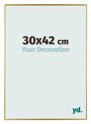 Your Decoration - Bilderrahmen 30x42 cm - Gold - Bilderrahmen aus Kunststoff mit Acrylglas - Antireflex - 30x42 Rahmen - Evry